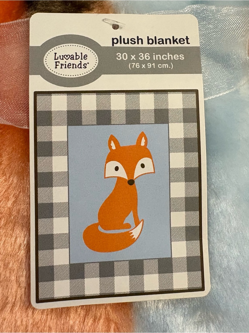 Lovable Friends Soft Blue Orange Fox Checkered Baby Blanket Security Lovey New